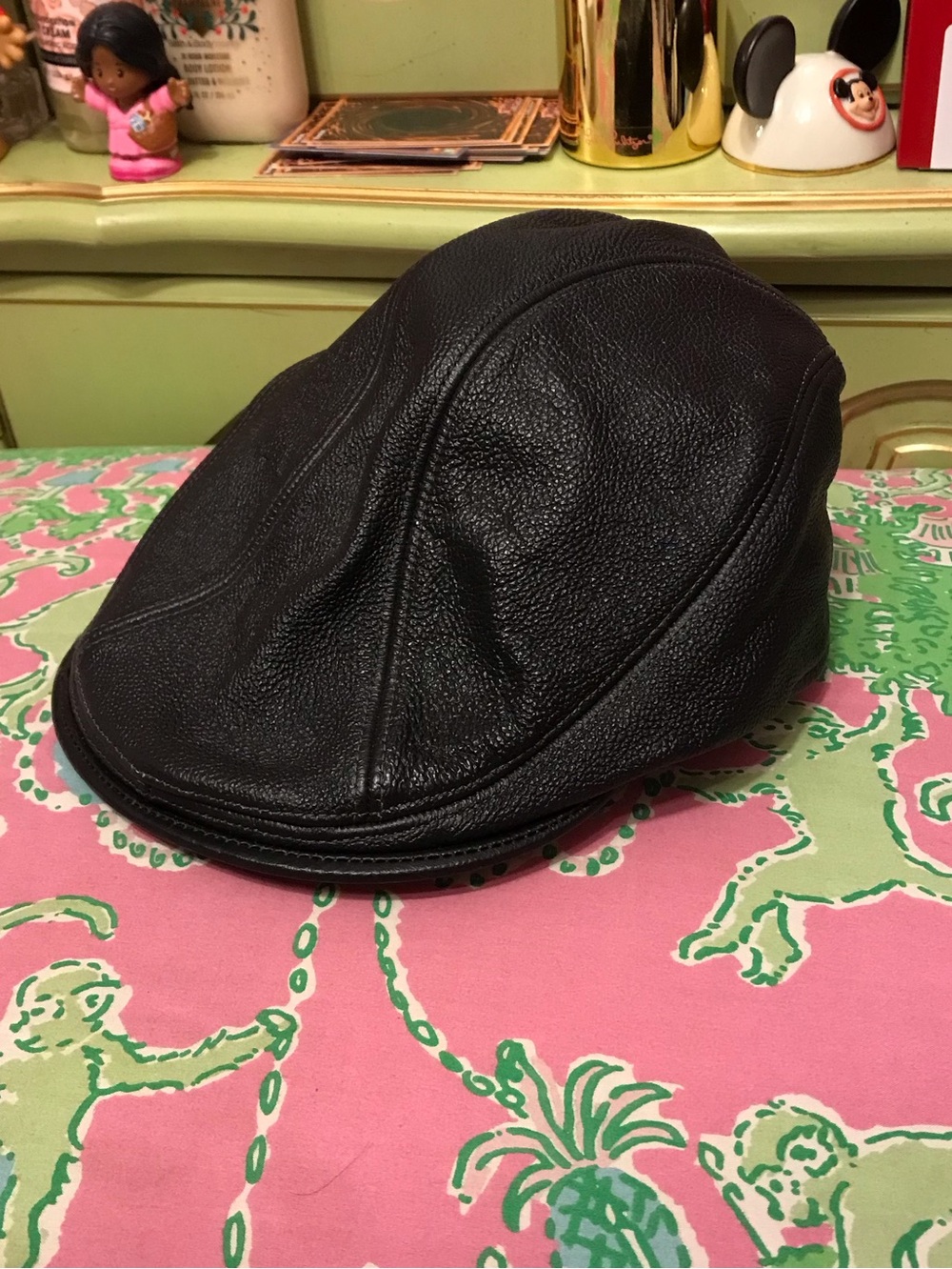 Emstate by winner caps black genuine leather newsboy hat size L/XL